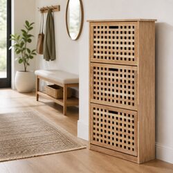 Shoe Storage Cabinet 55x20x104 cm Brown Solid Wood Lattice Design Organiser