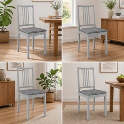 Dining Chairs Set of 4 Grey Cushioned Solid Wood Kitchen Seating Furniture