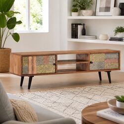 TV Cabinet 140x30x40 cm Solid Acacia Wood Sideboard Storage Unit with Doors