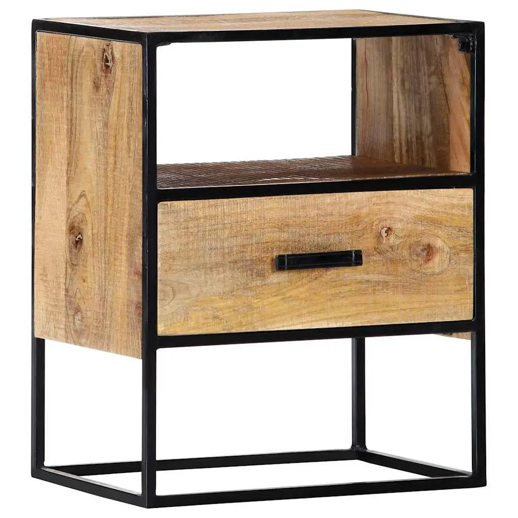 Bedside Table Solid Mango Wood with Steel Legs 40x30x50cm Brown