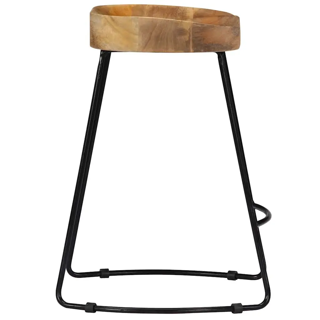 Bar Stools Solid Mango Wood Brown Retro Vintage Industrial 2 Piece
