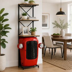 Solid Mango Wood Tractor Wine Cabinet 49x31x172cm Red 2 Shelves 9 Bottle Holders