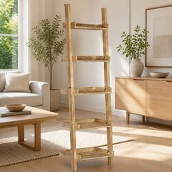 Ladder Shelf 5-Tier Brown Standing Bookcase Storage Shelving Display Rack