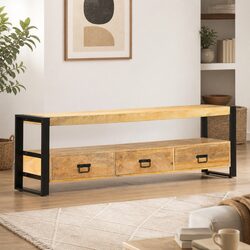 TV Cabinet 150x30x45 cm Solid Mango Wood Rustic Lowboard Storage Drawers