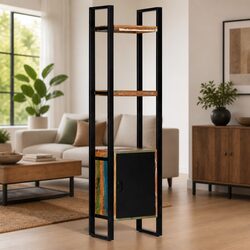 Bookshelf 45x30x171 cm Solid Reclaimed Wood Cabinet 1 Door 3 Shelves Storage