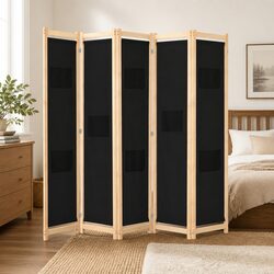 5-Panel Room Divider Freestanding Wooden Frame Fabric Screen Partition Folding