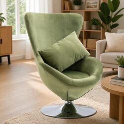 Swivel Egg Chair with Cushion Green Velvet Upholstered Armchair 360 Degree