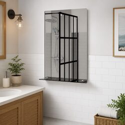 Wall Mirror with Shelf 40x60cm Tempered Glass Silver Bathroom Living Room
