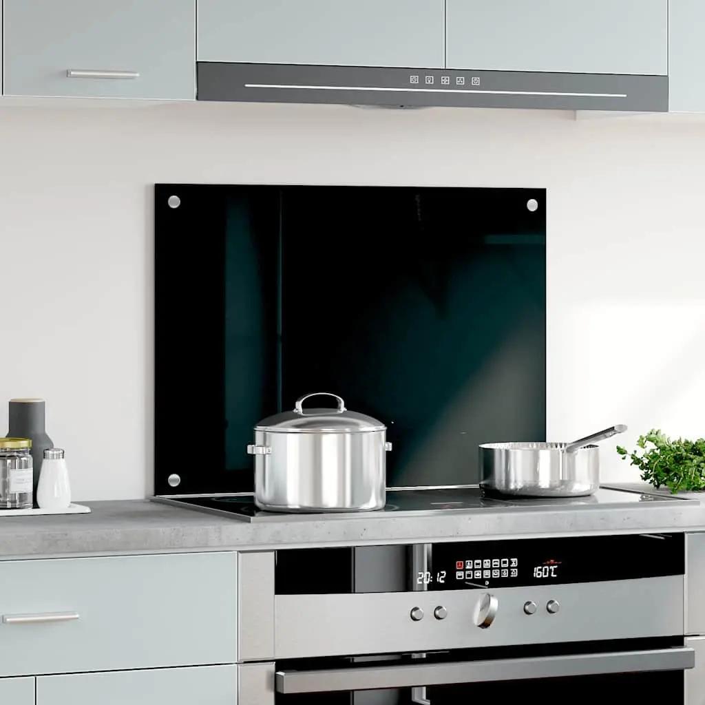Kitchen Backsplash Tempered Glass Splash Guard Heat Resistant 70x50 cm Black