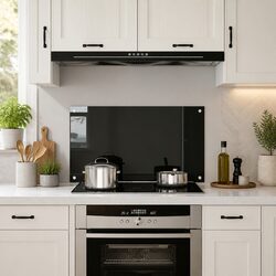 Kitchen Backsplash Tempered Glass Black 90x50 cm Splash Guard Wall Tile