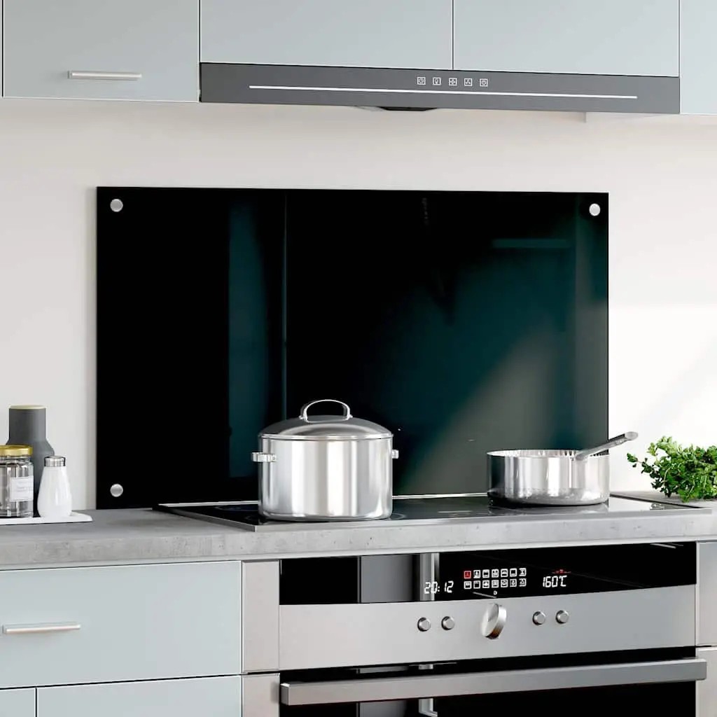 Kitchen Backsplash Tempered Glass Heat Resistant Black 90x50 cm Splash Guard Wall Tile