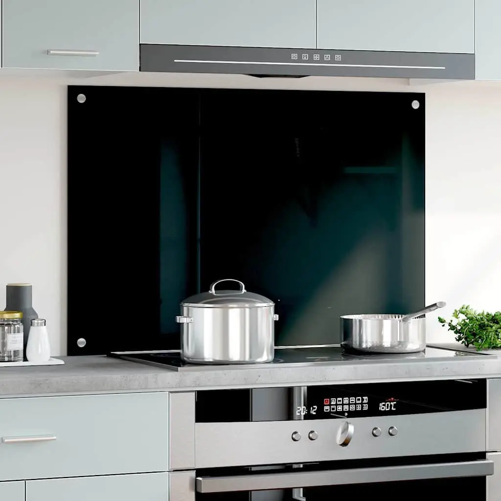 Kitchen Backsplash Heat Resistant Tempered Glass 90x60 cm Black