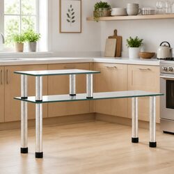 2-Tier Kitchen Shelf Transparent Tempered Glass Spice Rack Organiser Display