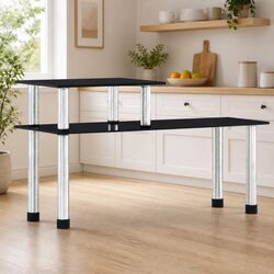 2-Tier Kitchen Shelf Black Tempered Glass Spice Rack Organiser Display Unit