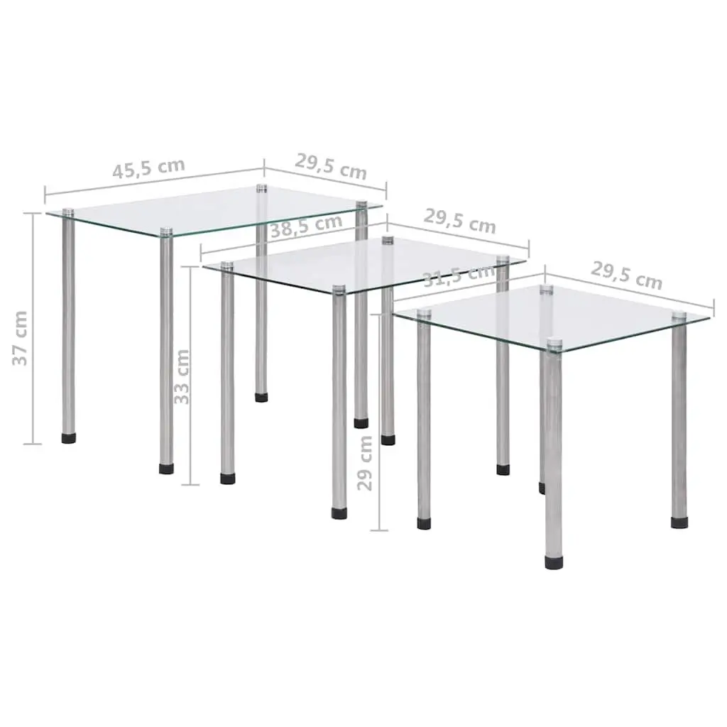 Nesting Tables Set 3 Pieces Transparent Glass Stainless Steel Legs Modern End