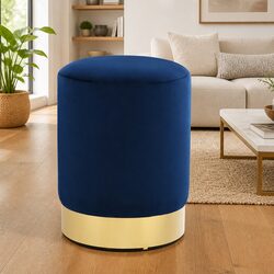 Velvet Barrel Stool Blue Gold Footrest Side Table Living Room Bedroom Hallway