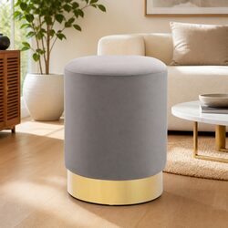 Velvet Barrel Stool Light Grey Gold Base Footstool Side Table Living Room