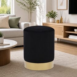 Barrel Stool Black Velvet Upholstered Footrest Ottoman Side Table Living Room