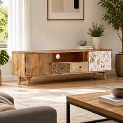 Solid Mango Wood TV Cabinet 140x30x40 cm Brown Lowboard Storage Unit