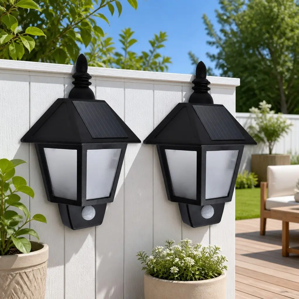 Solar Wall Lamp Motion Sensor LED Outdoor Lighting Black 2 Pack