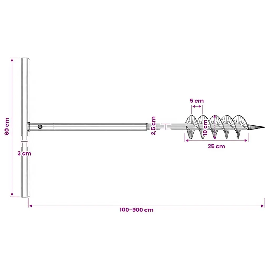 Ground Drill 100mm Steel Auger with Handle and 8 Extension Tubes for Soil Digging and Planting