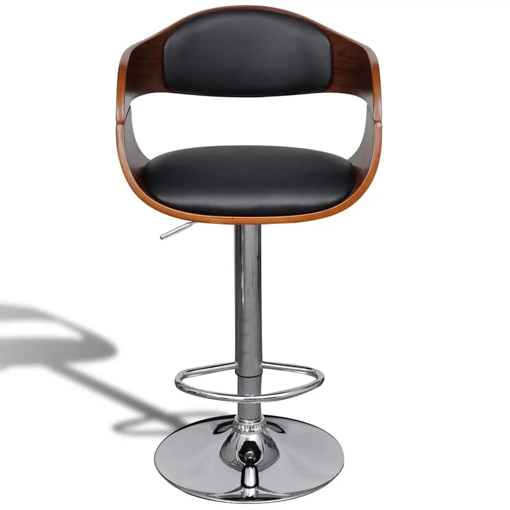 Bar Stools Adjustable Height Bent Wood Faux Leather Black Set of 2