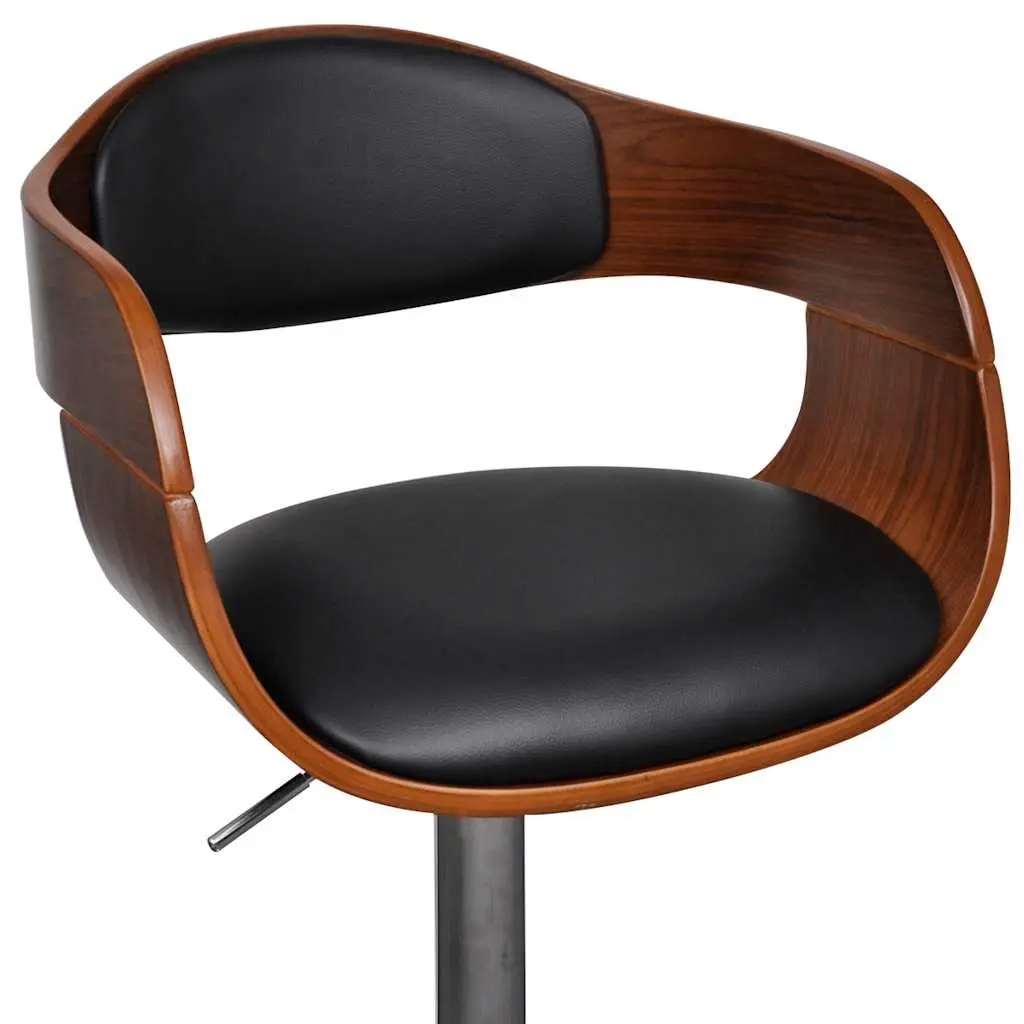 Bar Stools Adjustable Height Bent Wood Faux Leather Black Set of 2