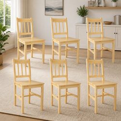 Dining Chairs 6 pcs Pinewood Kitchen Room Furniture Set Beige Ergonomic Design