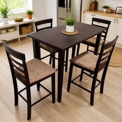 Bar Table and Stools Set Brown Wooden Kitchen Dining Furniture 4 Chairs