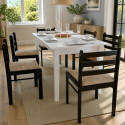 Dining Chairs Set 6 pcs Brown Solid Wood Padded Seat Kitchen Seating Furniture