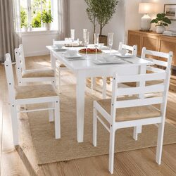 Dining Chairs Set 6 pcs White Wood Kitchen Room Seating Furniture with Padded