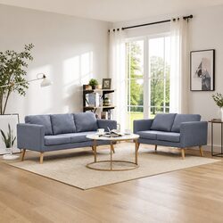 2-Seater 3-Seater Sofa Set Grey Fabric Living Room Couch Padded Cushions