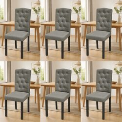 Dining Chairs Set of 6 Grey Fabric Kitchen Room Seat with Wooden Legs