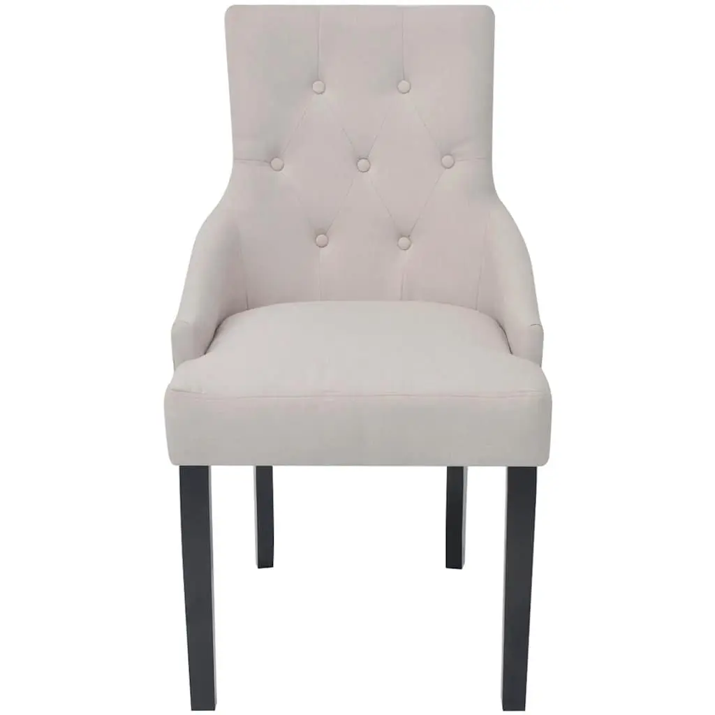 Dining Chairs Cream Fabric Armrest Padded Backrest 4 Piece