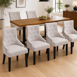 Dining Chairs Set 6 pcs Cream Fabric Armrests Kitchen Room Furniture Padded