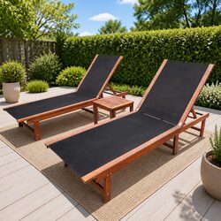 Sun Loungers Set 2 Pieces with Table Acacia Wood Outdoor Garden Patio Furniture
