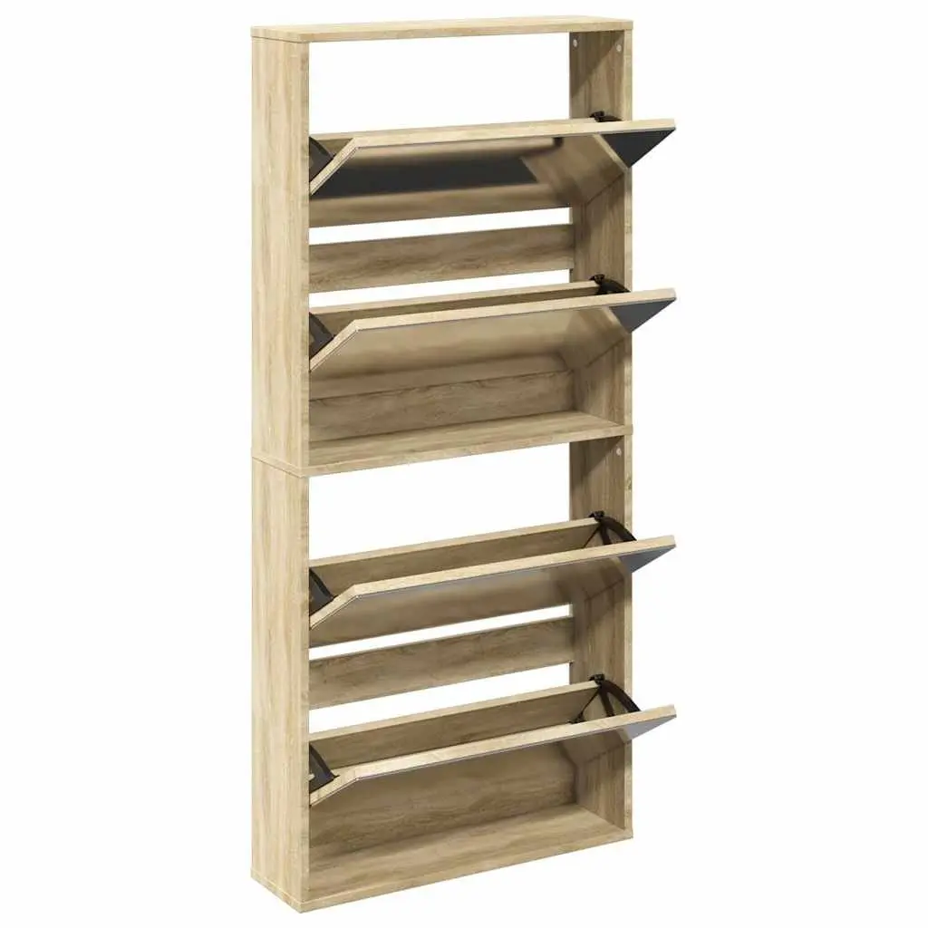 Shoe Cabinet Wall-Mounted 4-Layer Mirrored Brown Storage Organiser