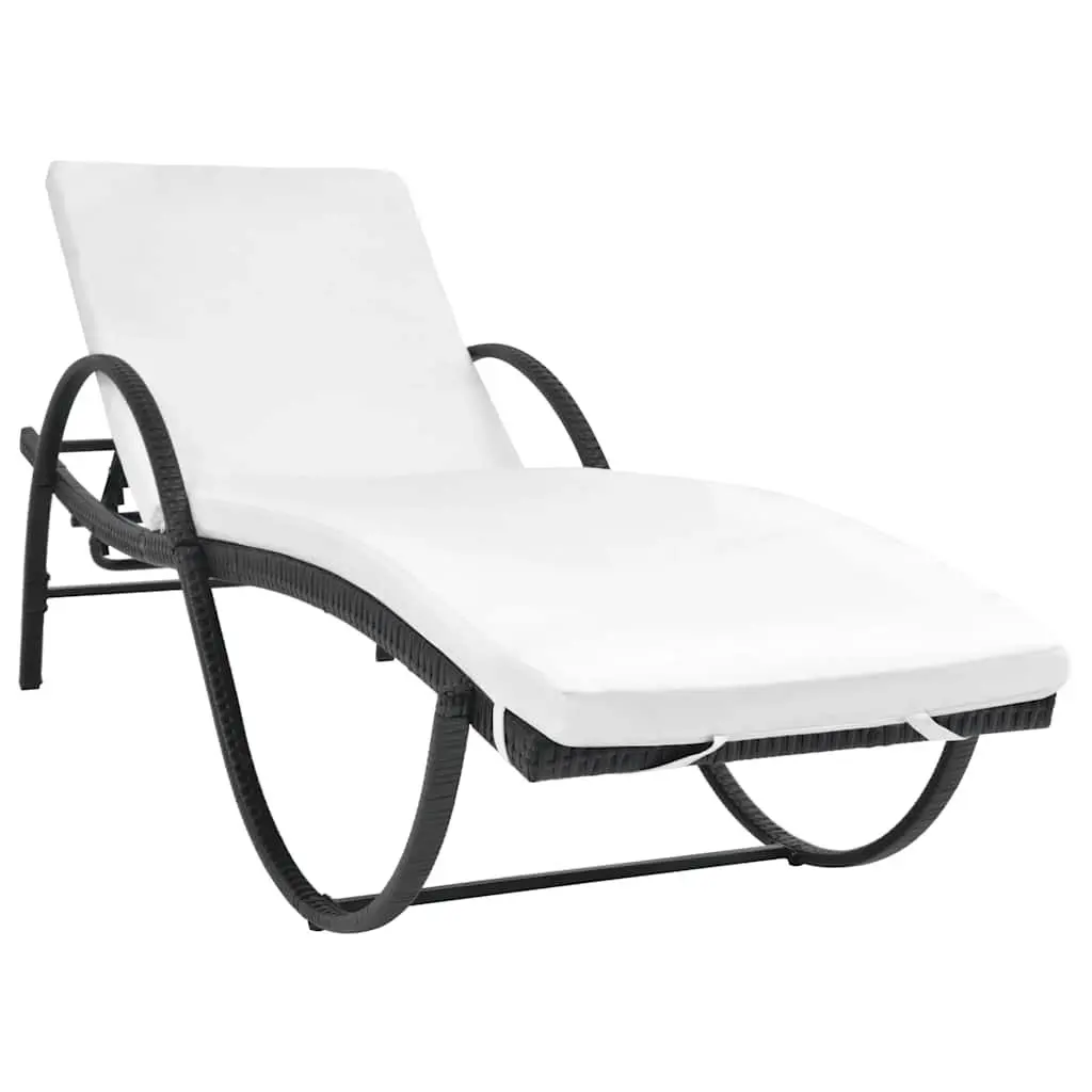 Sun Loungers Set 2pcs with Side Table Poly Rattan Black Outdoor Garden Beach