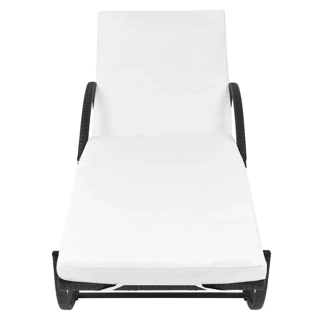 Sun Loungers Set 2pcs with Side Table Poly Rattan Black Outdoor Garden Beach
