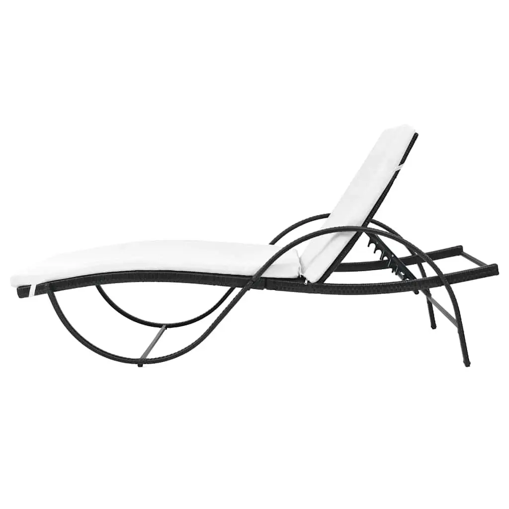 Sun Loungers Set 2pcs with Side Table Poly Rattan Black Outdoor Garden Beach