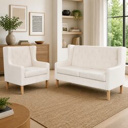 2-Piece Fabric Sofa Set Armchair 2-Seater White Living Room Lounge Suite