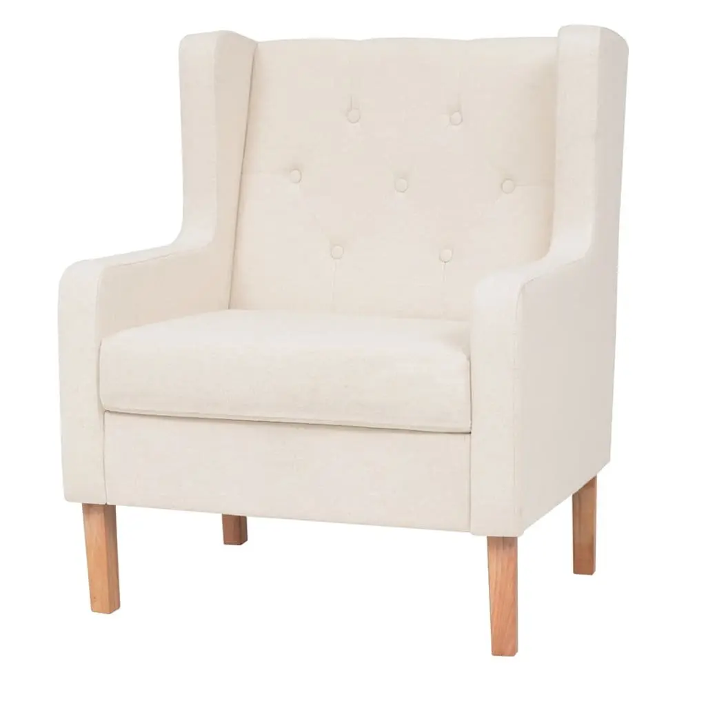 2-Piece Sofa Set with Armchair Foam Padded Cream White Fabric 3-Seater