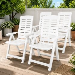 Reclining Outdoor Chairs Set 4 Pcs White Garden Patio Seating Folding Adjustable