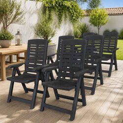 Reclining Outdoor Chairs Set of 6 Garden Patio Seating Anthracite Plastic