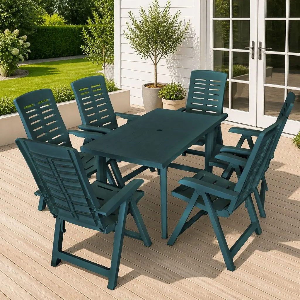 Outdoor Dining Set Weather-resistant 7 Piece Folding Chairs Garden Table Green