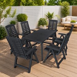Outdoor Dining Set 7 Piece Plastic Anthracite Garden Table Folding Chairs