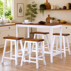 Bar Table and Stool Set 5 Pieces Solid Wood Kitchen Dining Furniture Brown