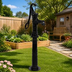 Hand Operated Garden Water Pump with Cast Iron Stand Black Well System