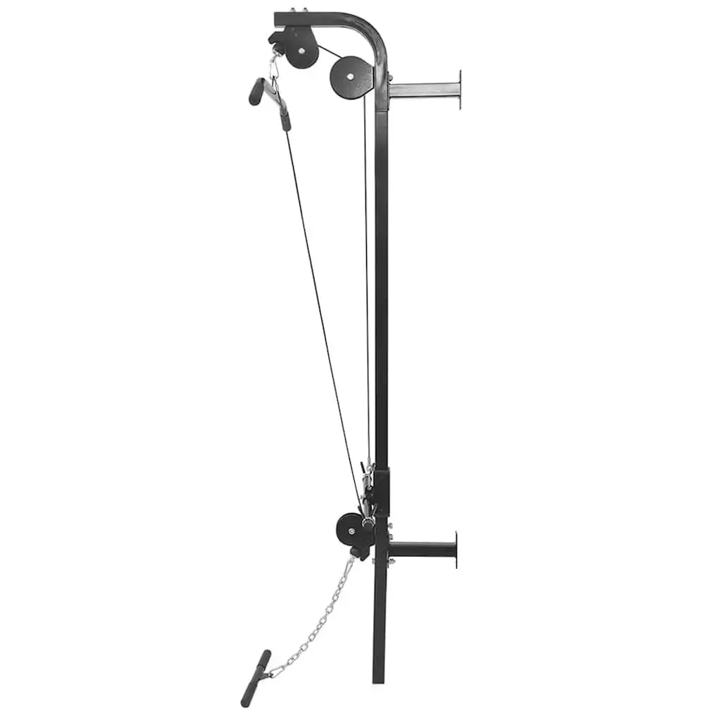 Wall-mounted Power Tower Fitness Machine with Lat Pull-down and Low Cable Pull-up Bar for Upper Body Training Black Steel Construction