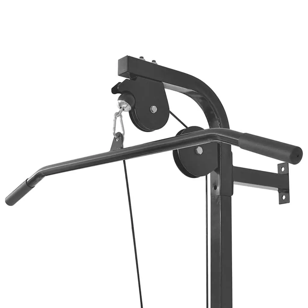 Wall-mounted Power Tower Fitness Machine with Lat Pull-down and Low Cable Pull-up Bar for Upper Body Training Black Steel Construction